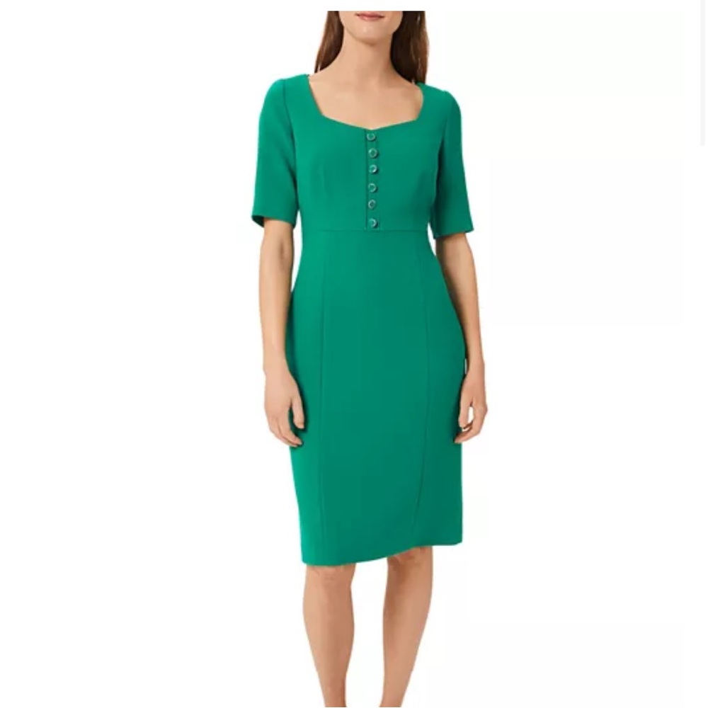 Hobbs Chic Green Midi Dress with Button Detail